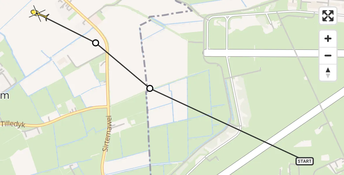 Routekaart van de vlucht: Ambulancehelikopter naar Bitgummole
