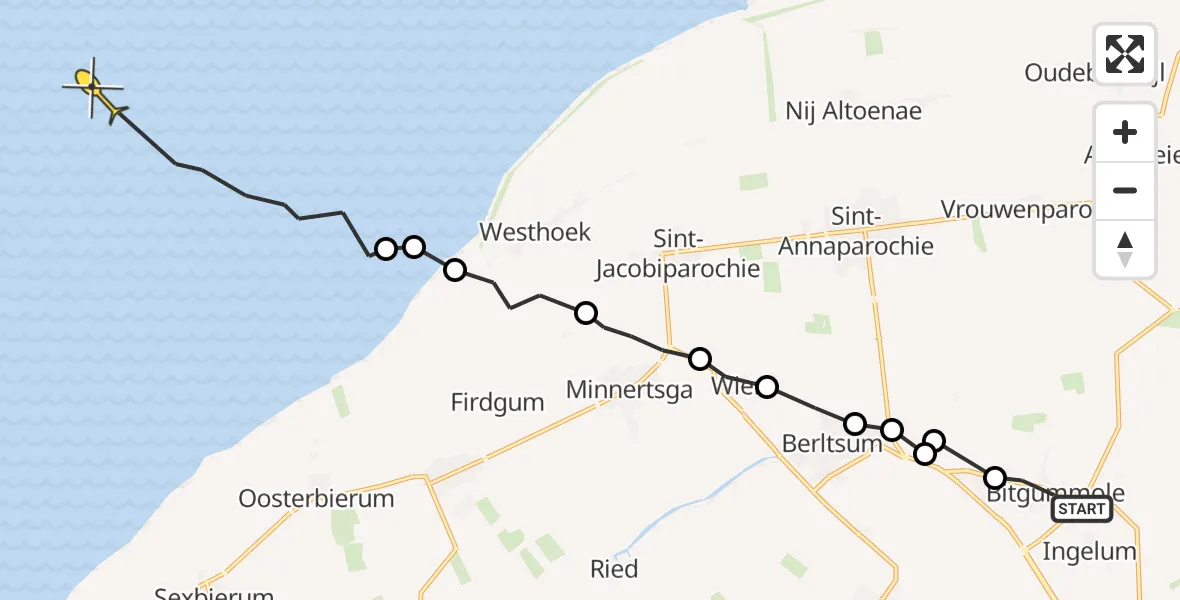 Routekaart van de vlucht: Ambulancehelikopter naar Formerum