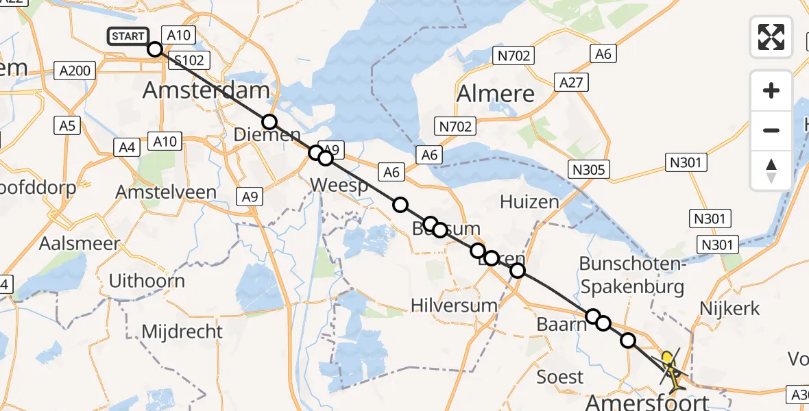 Routekaart van de vlucht: Lifeliner 1 naar Amersfoort