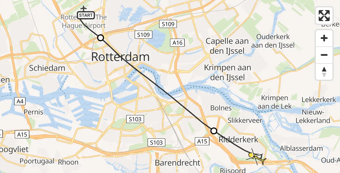 Routekaart van de vlucht: Lifeliner 2 naar Ridderkerk