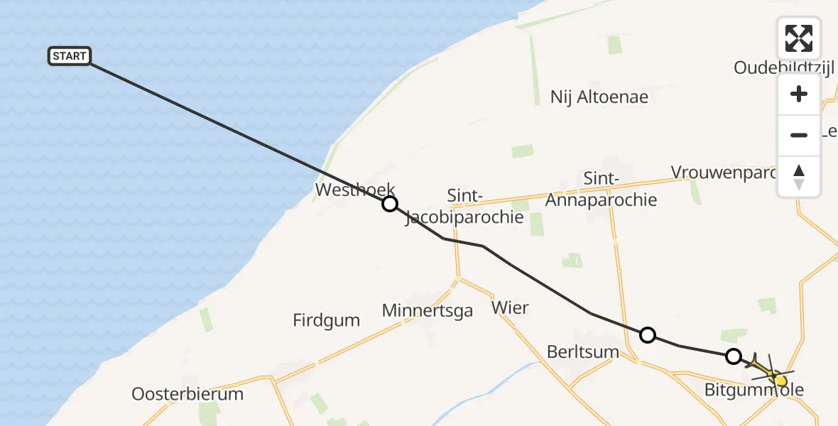 Routekaart van de vlucht: Ambulancehelikopter naar Bitgummole