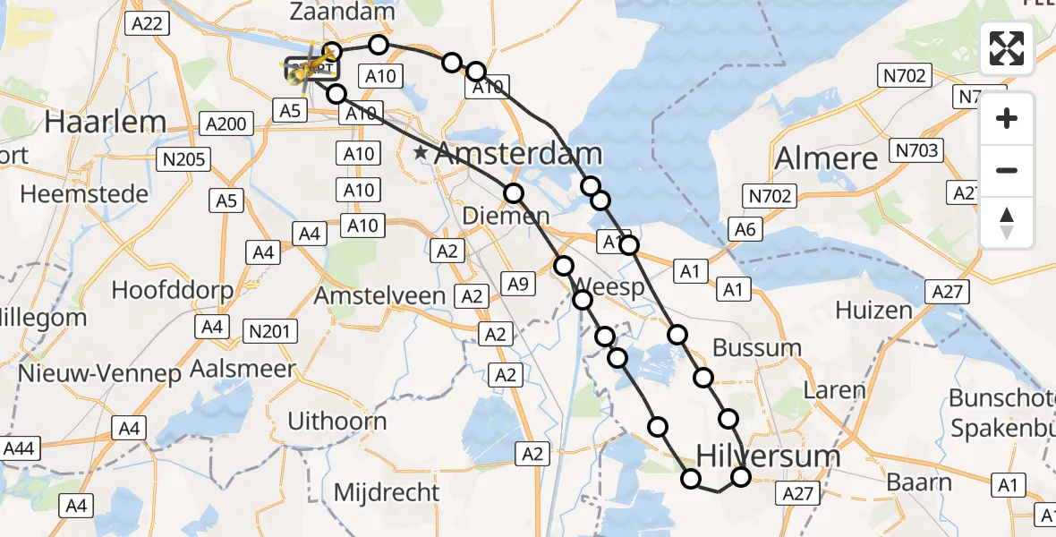 Vluchtroute Traumahelikopter Amsterdam Heliport - Amsterdam Heliport, 22 januari 2024, 17:19