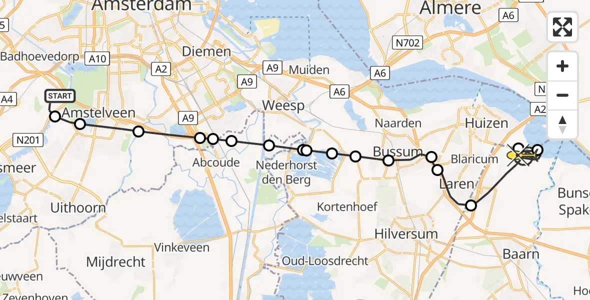 Routekaart van de vlucht: Politieheli naar Eemnes