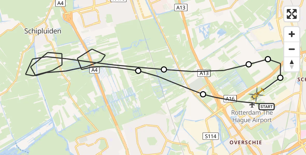 Vluchtroute Traumahelikopter Rotterdam The Hague Airport - Rotterdam The Hague Airport, 22 januari 2024, 17:47