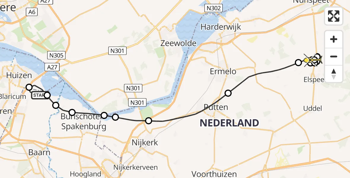Routekaart van de vlucht: Politiehelikopter naar Elspeet