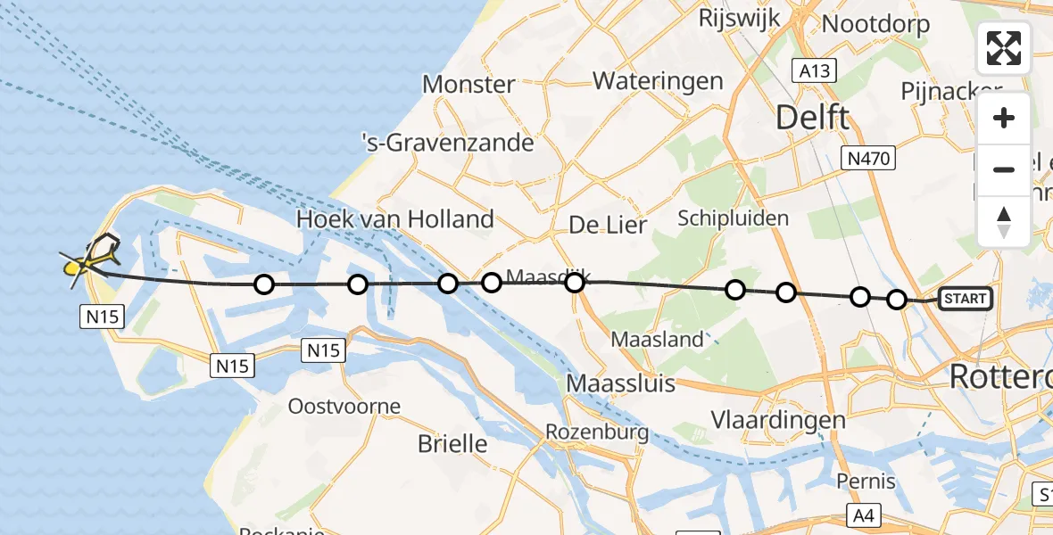 Routekaart van de vlucht: Lifeliner 2 naar Maasvlakte