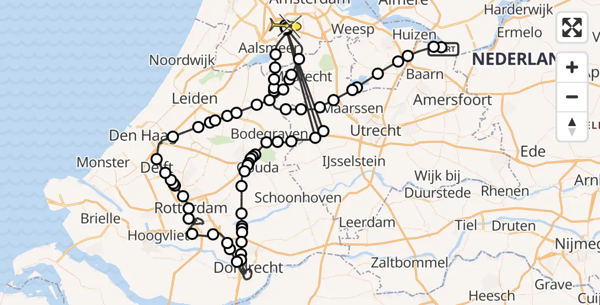 Routekaart van de vlucht: Politiehelikopter naar Schiphol