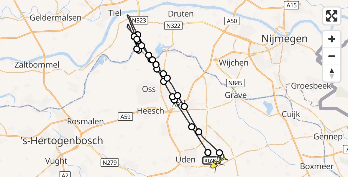 Routekaart van de vlucht: Lifeliner 3 naar Vliegbasis Volkel