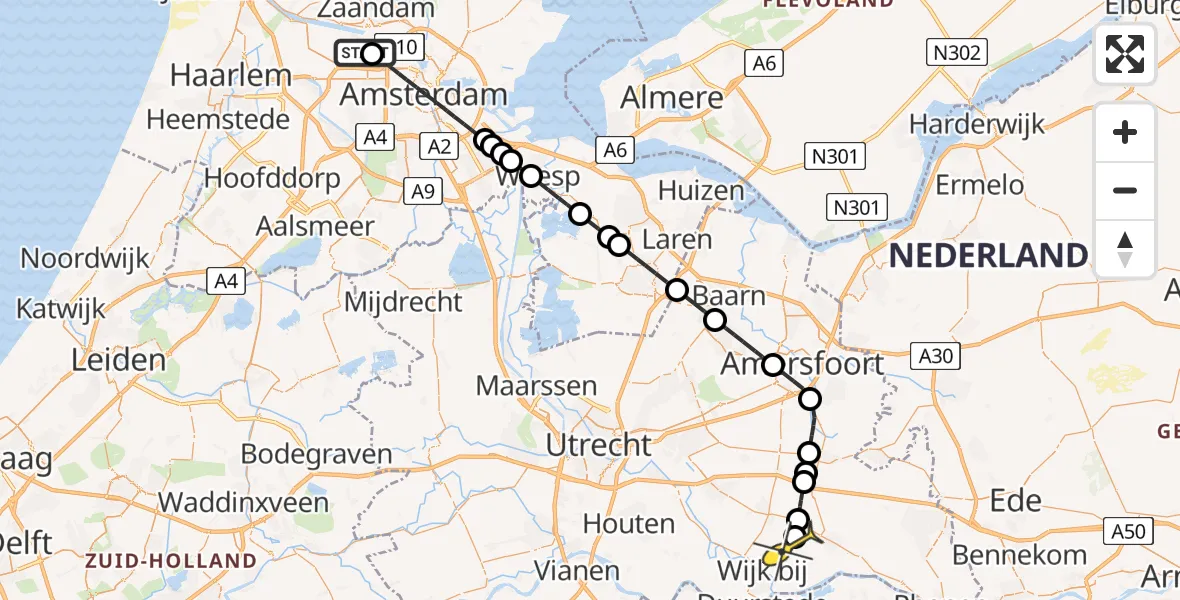 Routekaart van de vlucht: Lifeliner 1 naar Leersum