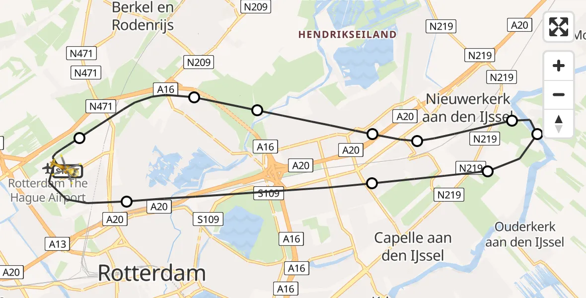 Vluchtroute Traumahelikopter Rotterdam The Hague Airport - Rotterdam The Hague Airport, 22 januari 2024, 21:21