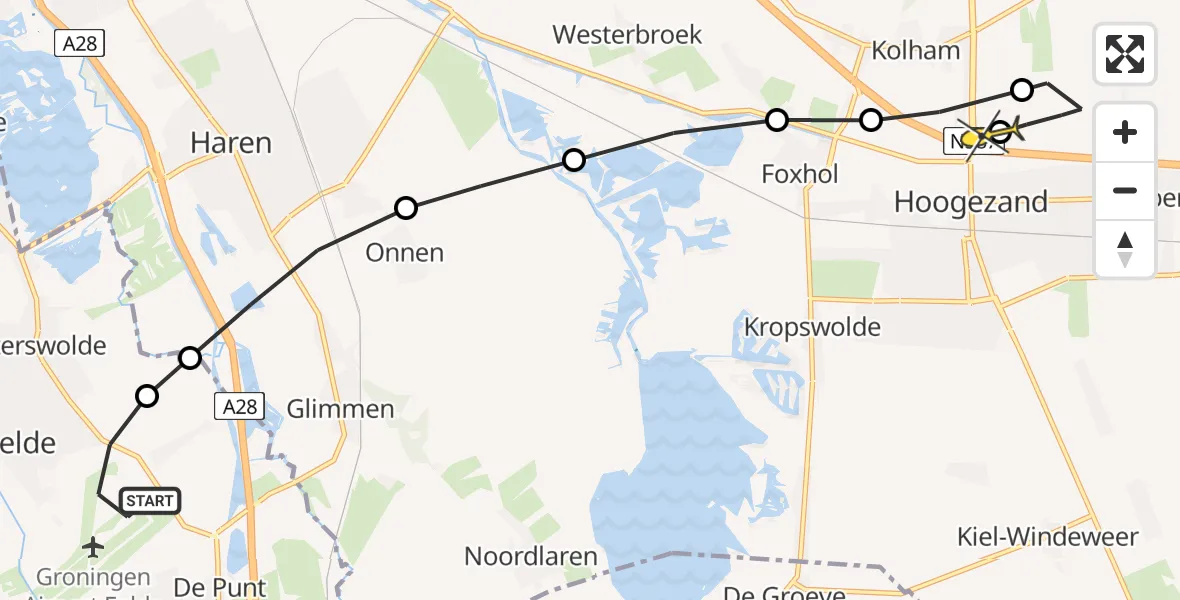 Routekaart van de vlucht: Lifeliner 4 naar Kolham