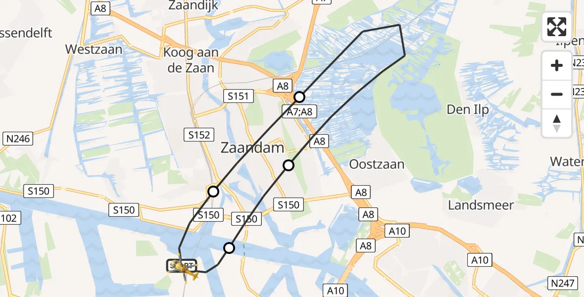 Vluchtroute Traumahelikopter Amsterdam Heliport - Amsterdam Heliport, 23 januari 2024, 07:17