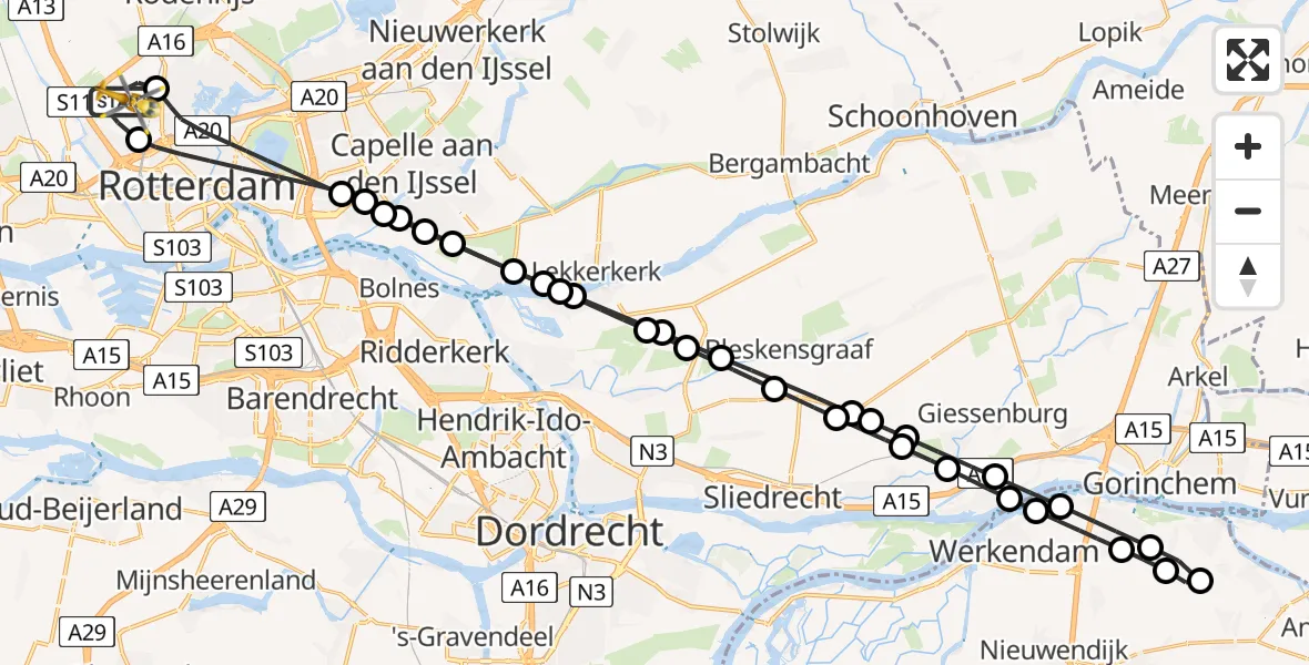 Vluchtroute Traumahelikopter Rotterdam The Hague Airport - Rotterdam The Hague Airport, 23 januari 2024, 07:34
