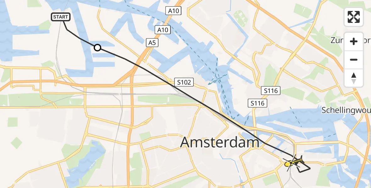 Routekaart van de vlucht: Lifeliner 1 naar Amsterdam