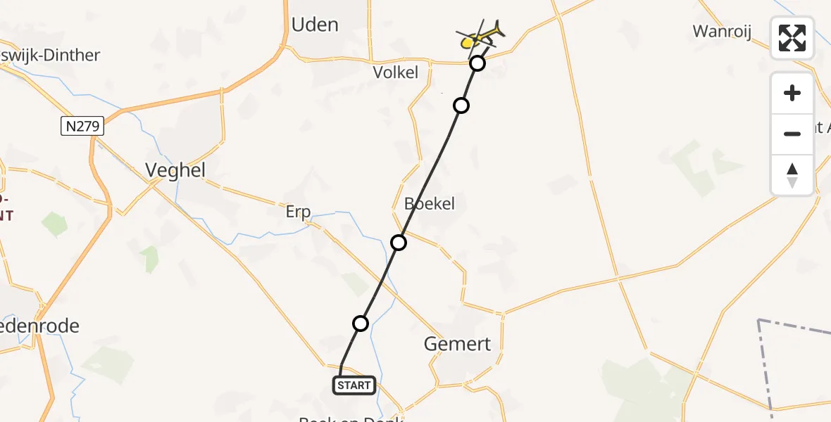 Routekaart van de vlucht: Lifeliner 3 naar Vliegbasis Volkel