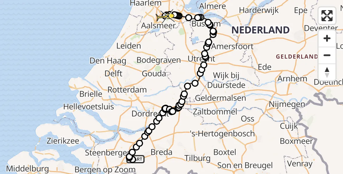 Routekaart van de vlucht: Politiehelikopter naar Schiphol