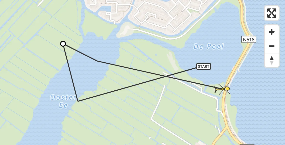 Routekaart van de vlucht: Politieheli naar Zuiderwoude