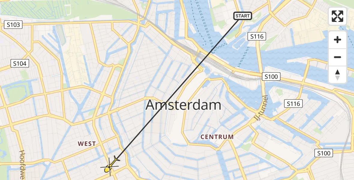 Routekaart van de vlucht: Politieheli naar Amsterdam