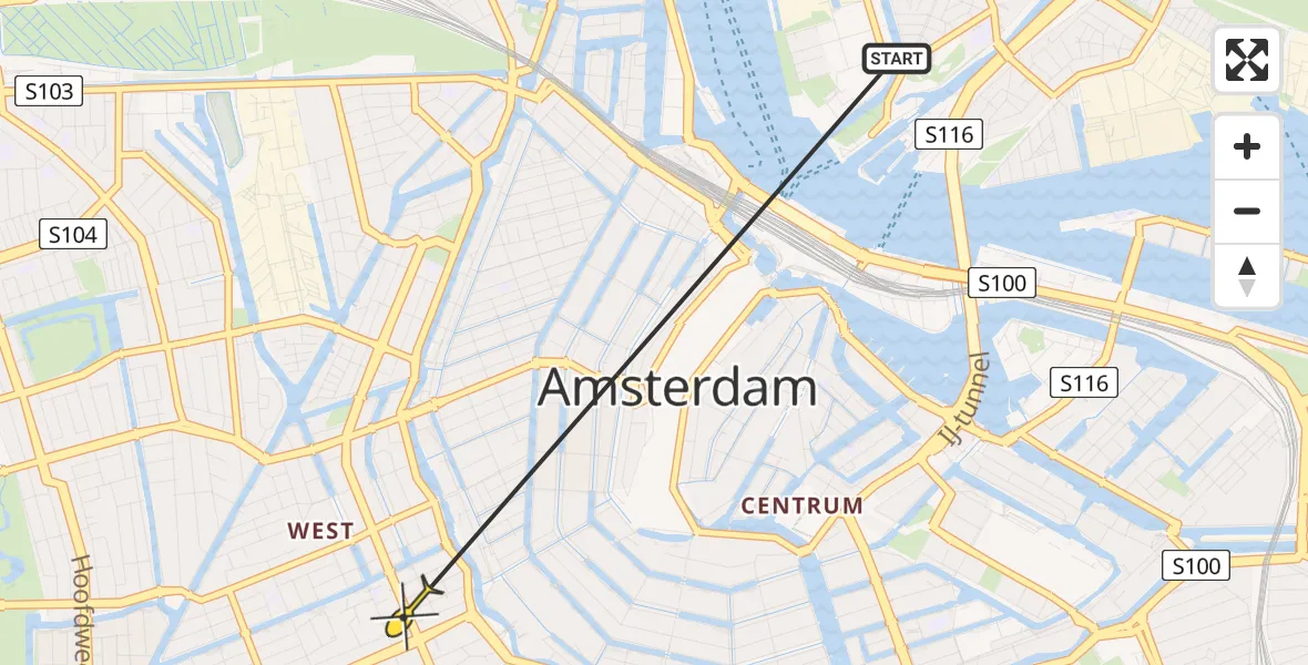 Vluchtroute Politiehelikopter van Amsterdam naar Amsterdam