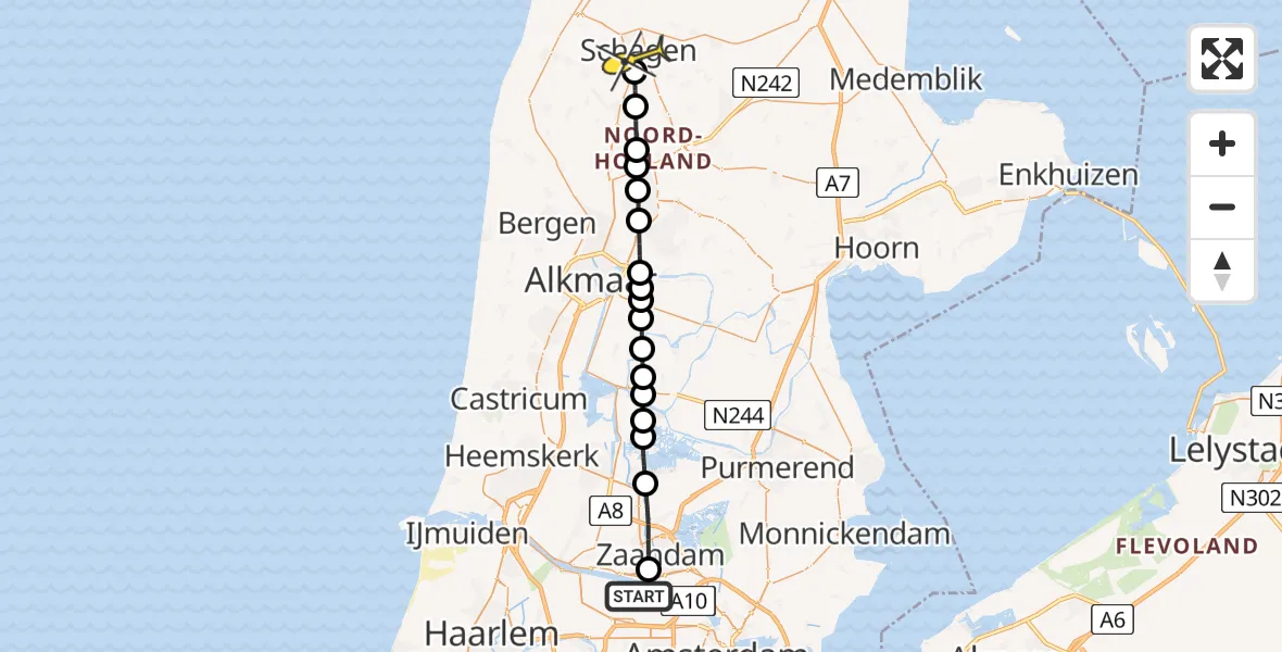 Routekaart van de vlucht: Lifeliner 1 naar Schagen