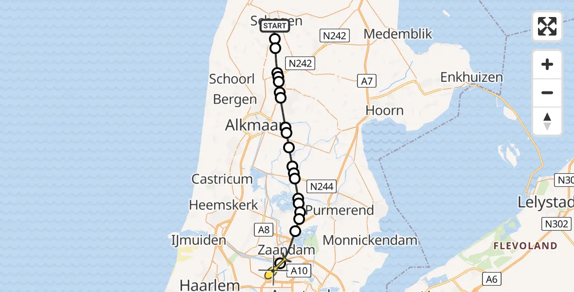 Routekaart van de vlucht: Lifeliner 1 naar Amsterdam Heliport