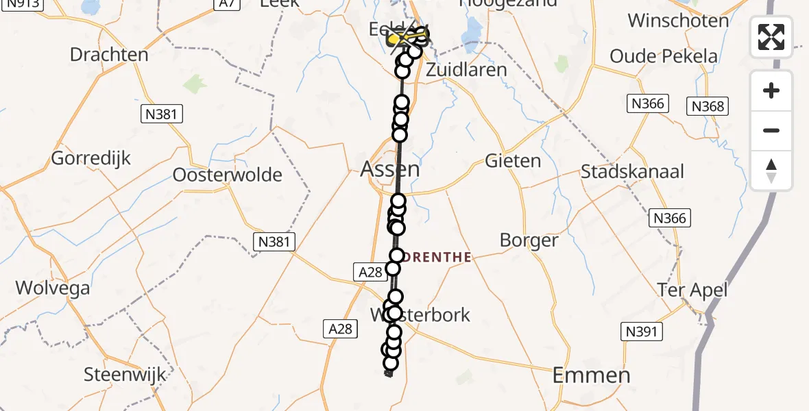 Routekaart van de vlucht: Lifeliner 4 naar Groningen Airport Eelde