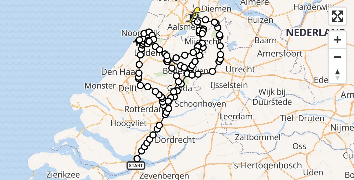 Routekaart van de vlucht: Politieheli naar Schiphol