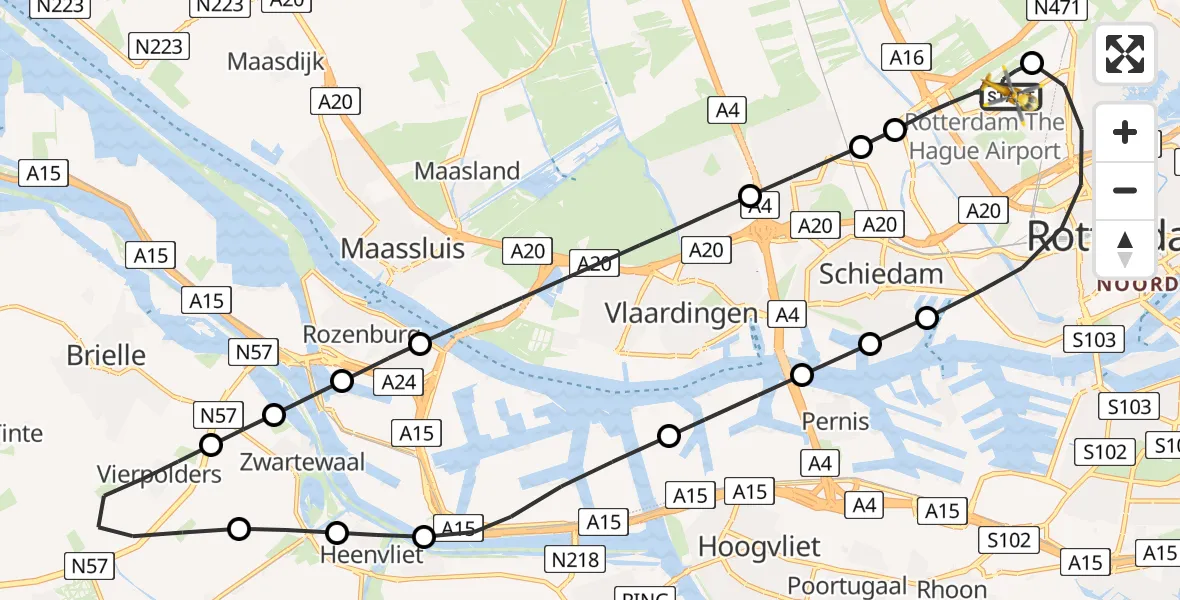 Vluchtroute Traumahelikopter Rotterdam The Hague Airport - Rotterdam The Hague Airport, 23 januari 2024, 13:54