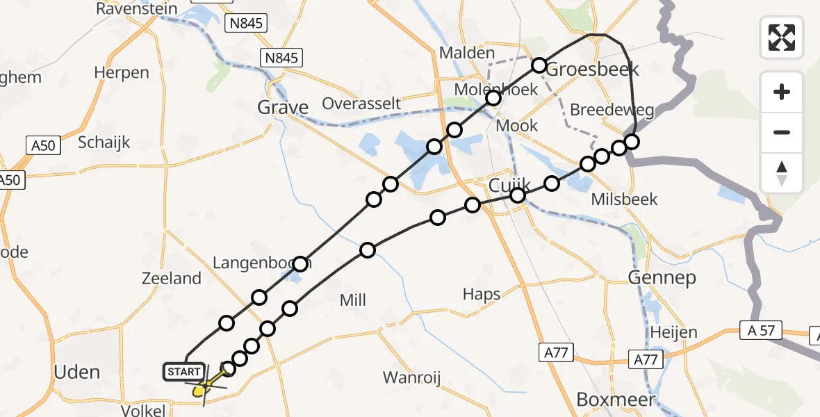 Routekaart van de vlucht: Lifeliner 3 naar Vliegbasis Volkel