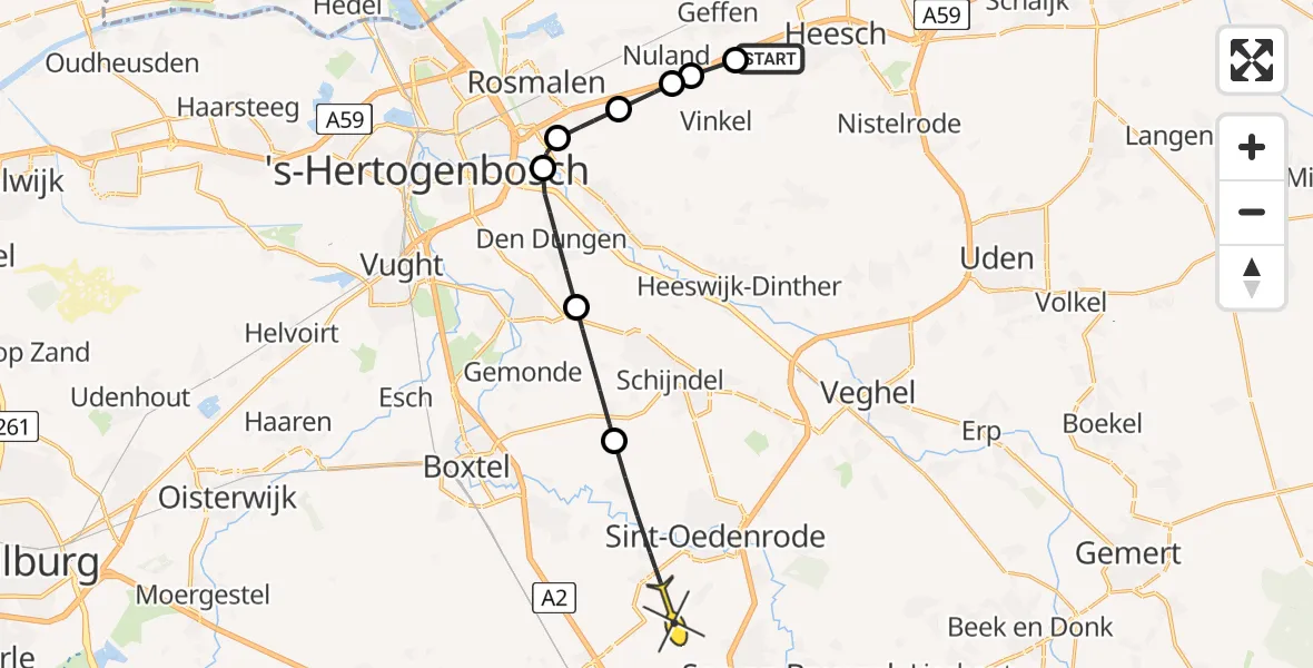 Routekaart van de vlucht: Politieheli naar Sint-Oedenrode