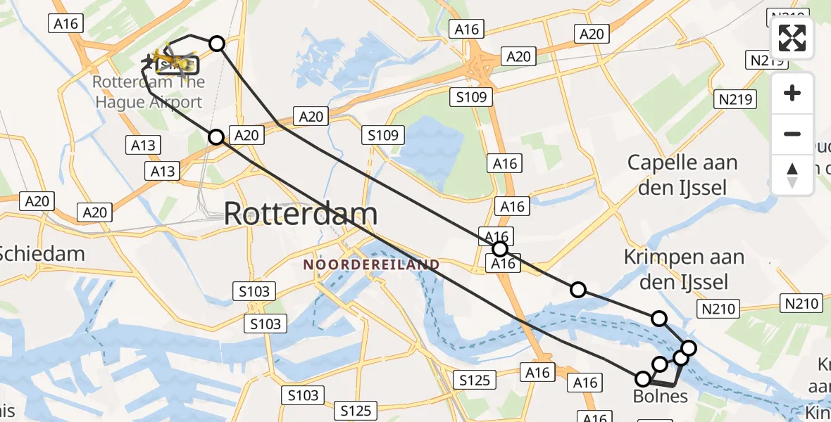Vluchtroute Traumahelikopter Rotterdam The Hague Airport - Rotterdam The Hague Airport, 23 januari 2024, 14:40