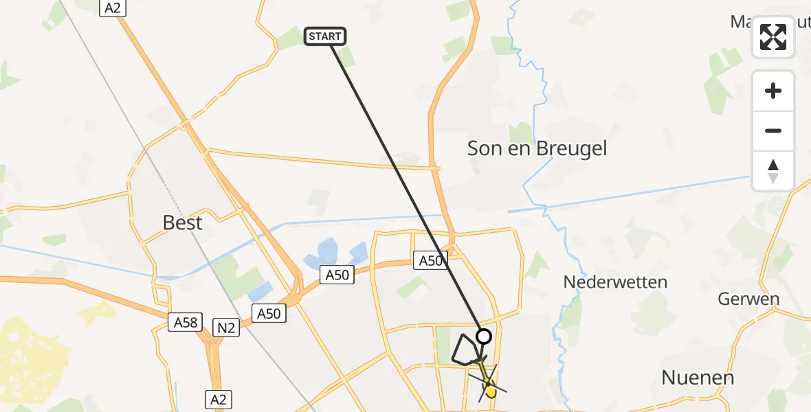 Routekaart van de vlucht: Politieheli naar Eindhoven