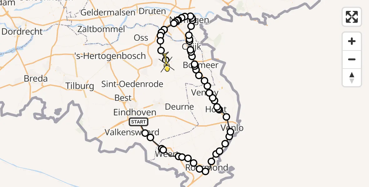 Routekaart van de vlucht: Politieheli naar Vliegbasis Volkel