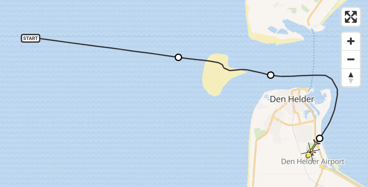 Routekaart van de vlucht: Kustwachthelikopter naar Vliegveld De Kooy