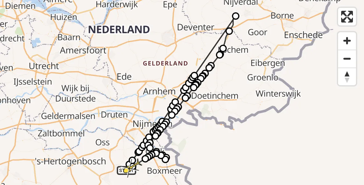 Routekaart van de vlucht: Politieheli naar Volkel