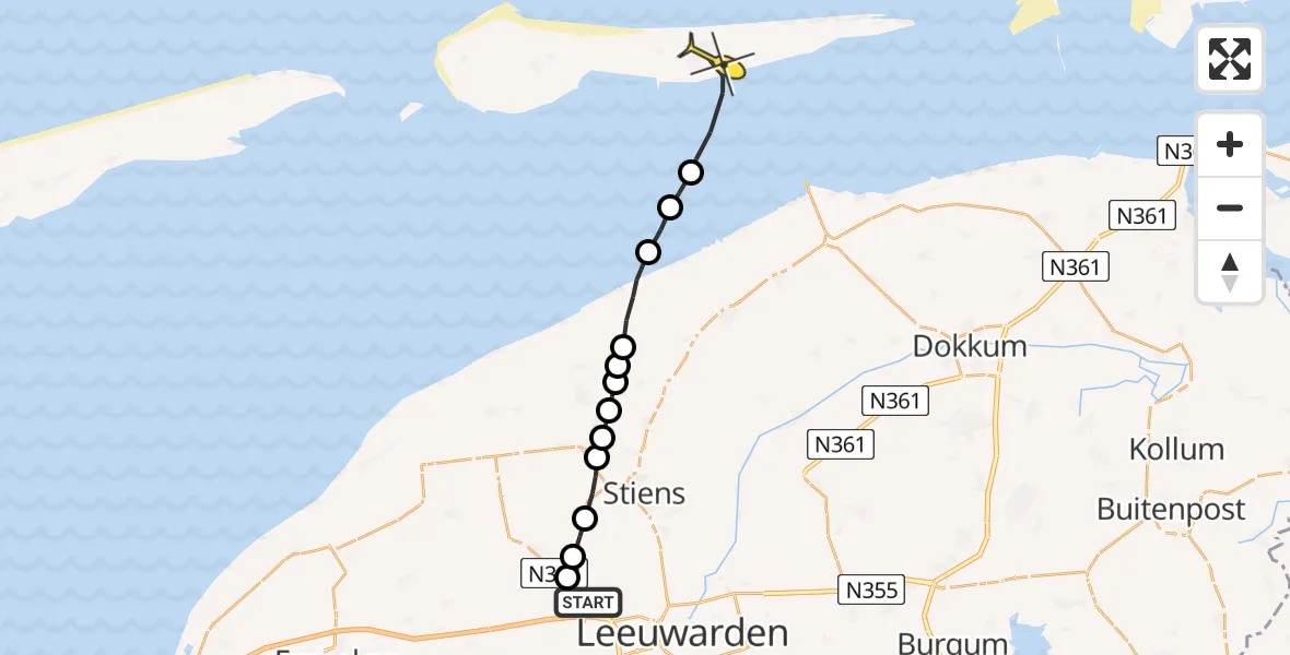 Routekaart van de vlucht: Ambulancehelikopter naar Buren