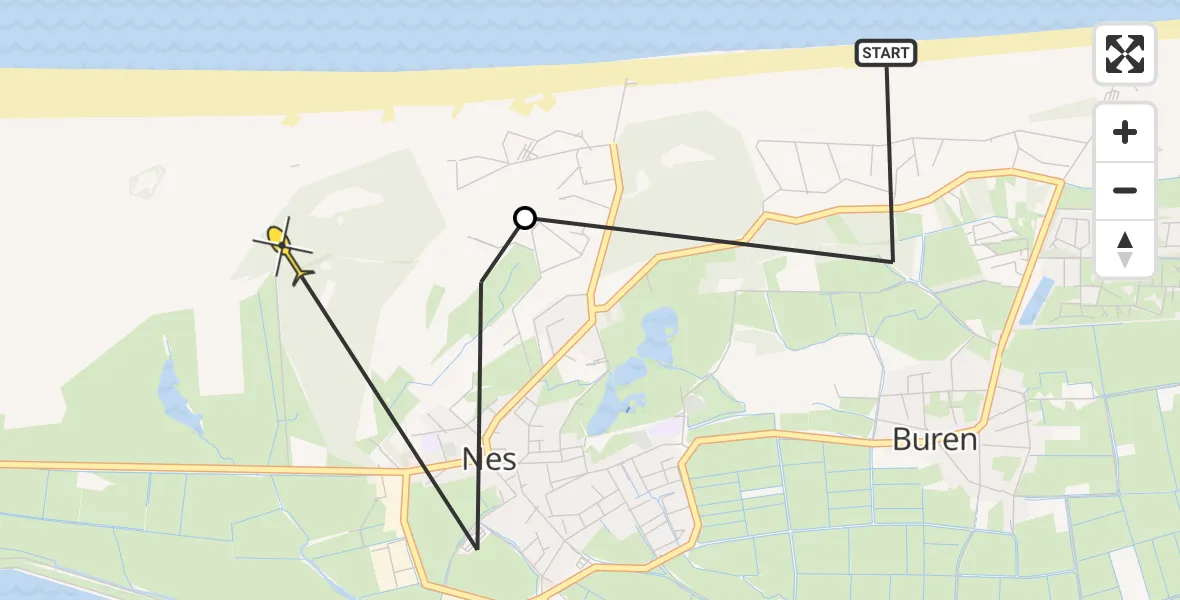 Routekaart van de vlucht: Ambulanceheli naar Nes
