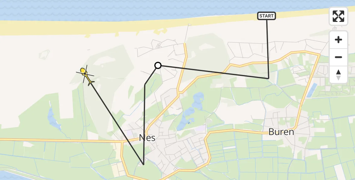 Routekaart van de vlucht: Ambulancehelikopter naar Nes