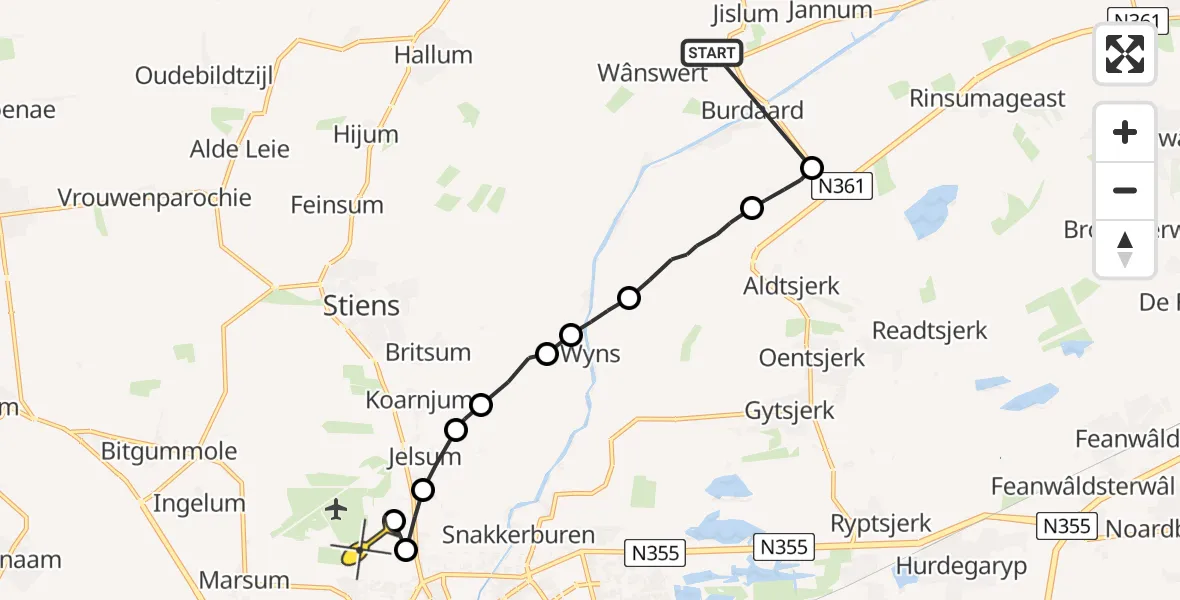Routekaart van de vlucht: Ambulancehelikopter naar Vliegbasis Leeuwarden