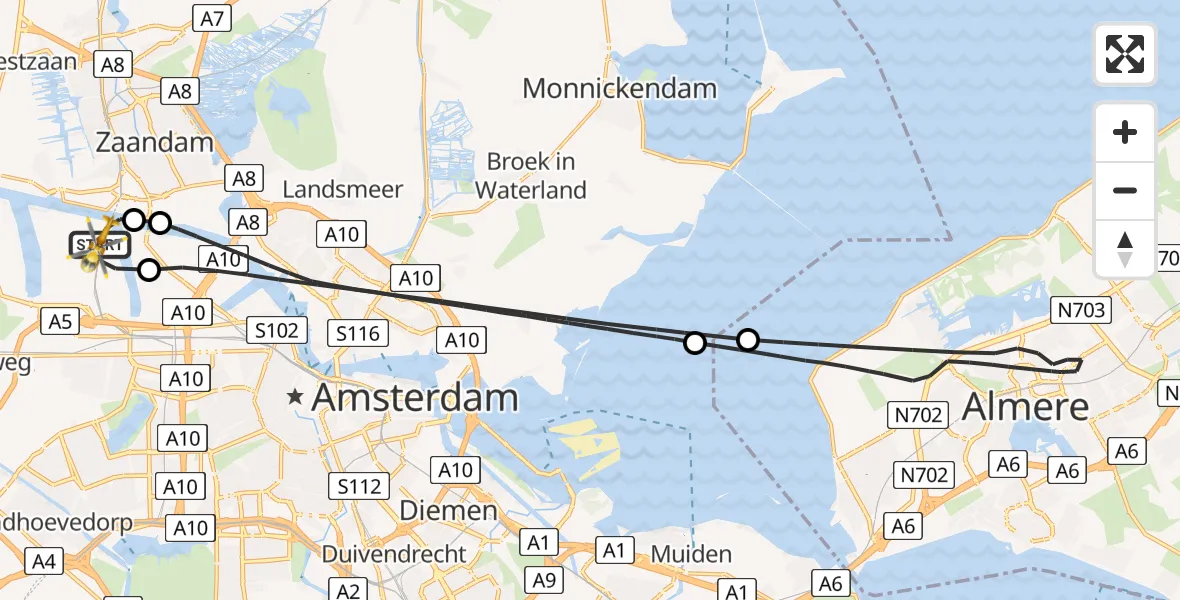 Vluchtroute Traumahelikopter Amsterdam Heliport - Amsterdam Heliport, 24 januari 2024, 07:07