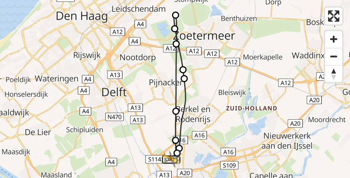 Vluchtroute Traumahelikopter Rotterdam The Hague Airport - Rotterdam The Hague Airport, 24 januari 2024, 09:19