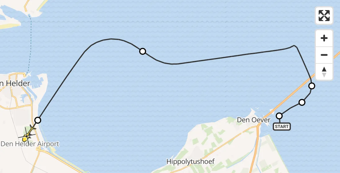 Routekaart van de vlucht: Kustwachthelikopter naar Vliegveld De Kooy