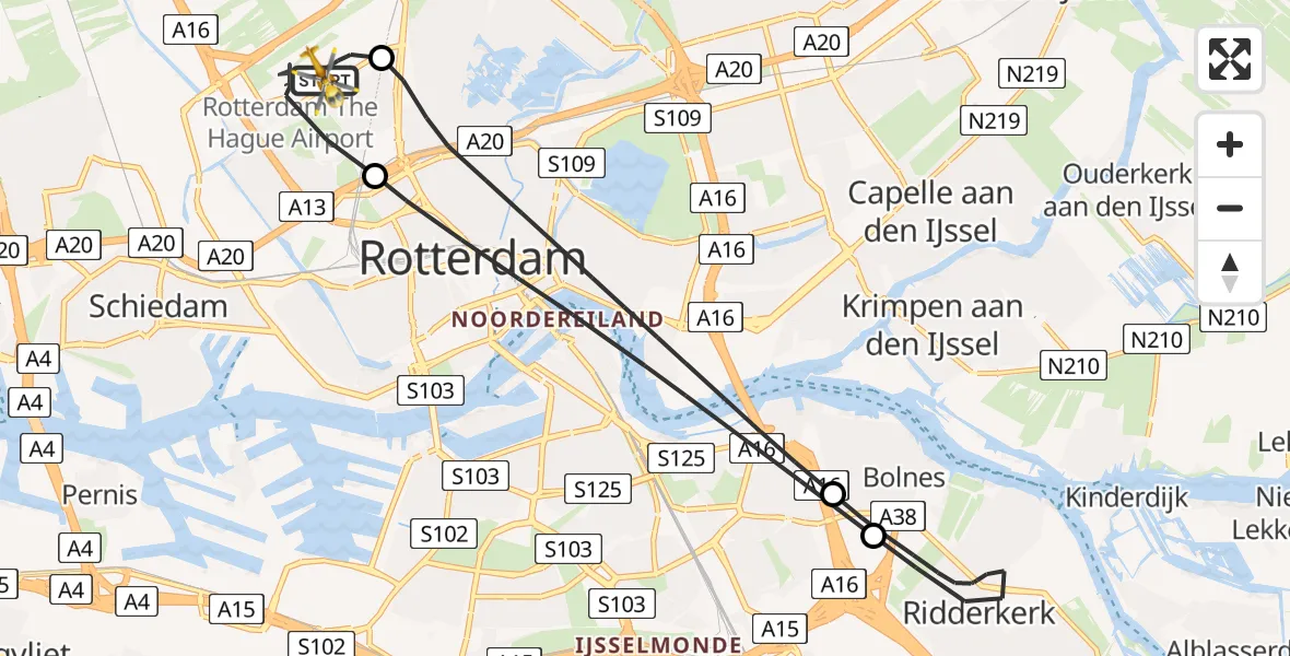 Vluchtroute Traumahelikopter Rotterdam The Hague Airport - Rotterdam The Hague Airport, 24 januari 2024, 10:40