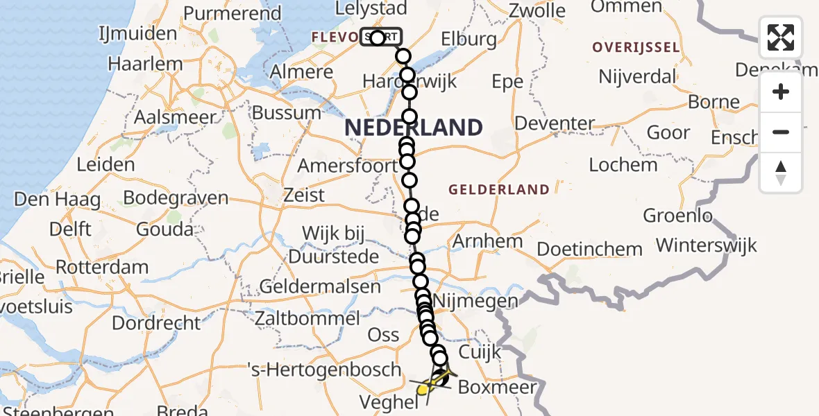 Routekaart van de vlucht: Traumahelikopter naar Volkel
