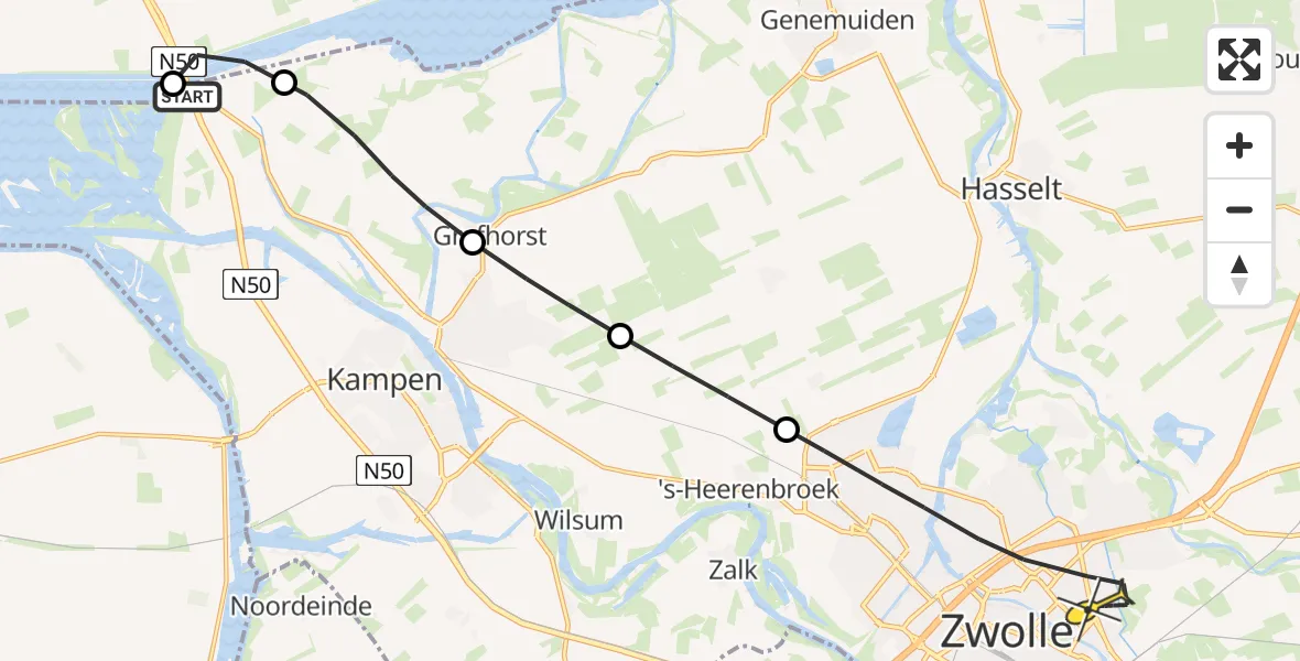 Routekaart van de vlucht: Lifeliner 1 naar Zwolle