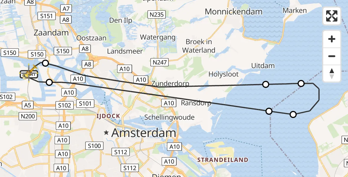 Vluchtroute Traumahelikopter Amsterdam Heliport - Amsterdam Heliport, 24 januari 2024, 12:24