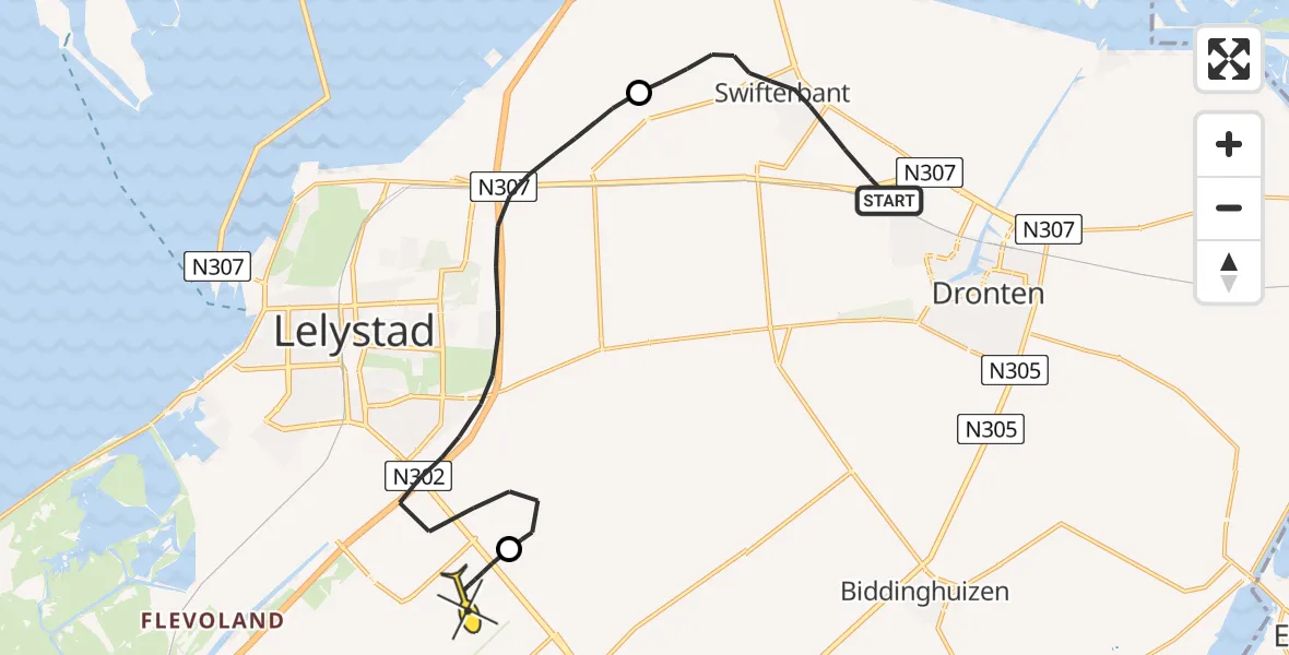 Routekaart van de vlucht: Traumaheli naar Lelystad Airport