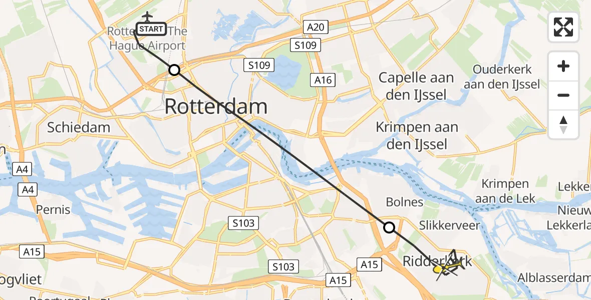 Routekaart van de vlucht: Lifeliner 2 naar Ridderkerk