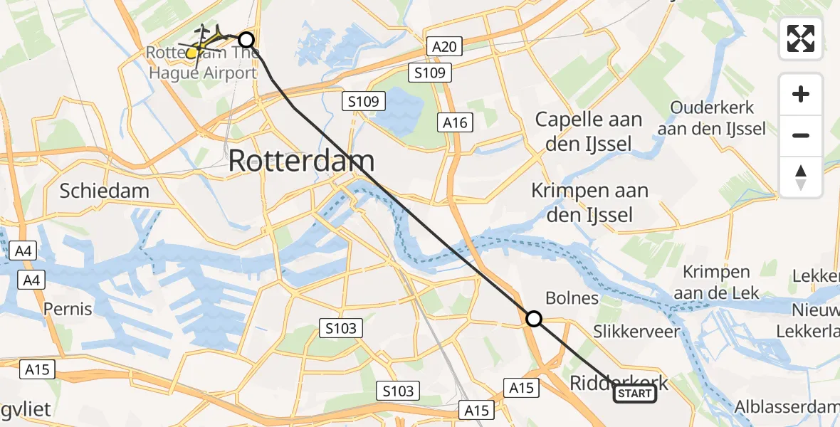 Routekaart van de vlucht: Lifeliner 2 naar Rotterdam The Hague Airport