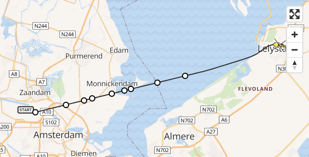 Routekaart van de vlucht: Lifeliner 1 naar Lelystad